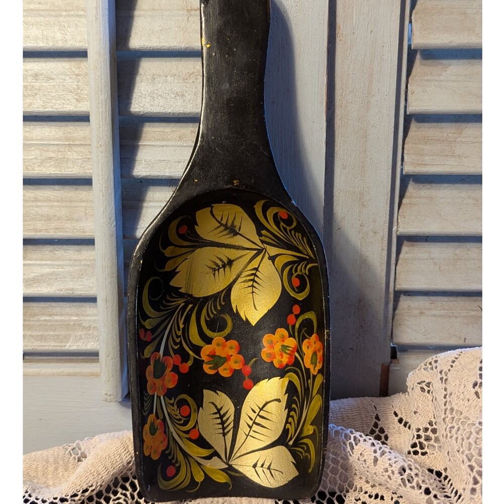 Vintage Russian Khokhloma handpainted wooden lacquered ladle